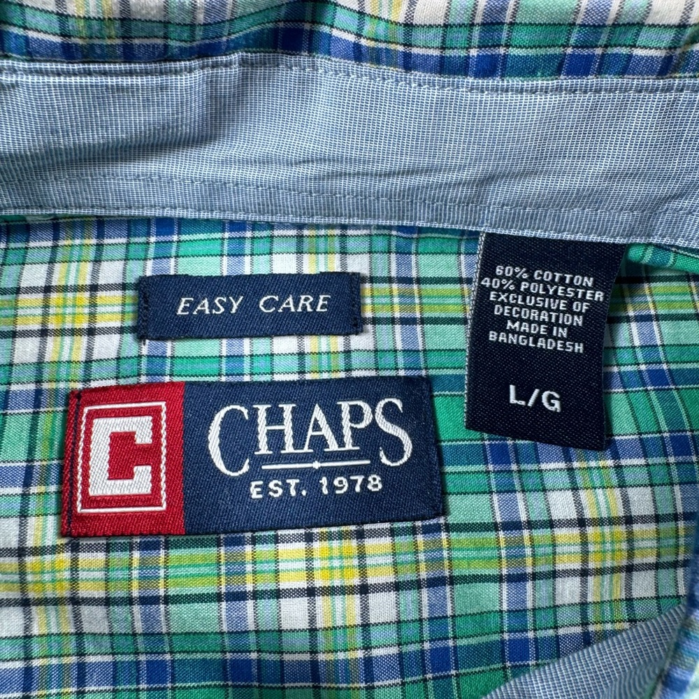 Chaps Easy Care Plaid Button Down Shirt Men’s Large Short Sleeve - Picture 3 of 6